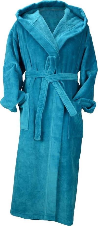 ARTG Robezz - DeLuxe - Velours Badjas met Capuchon - Turquoise - Deep Blue - Maat L/XL
