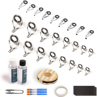 Kit de réparation de canne à pêche Fournitures tout-en-un pour le remplacement des anneaux de canne à pêche avec guides de canne, colle époxy, fil de ligature et ruban adhésif United States white