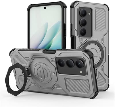 Hoesje geschikt voor Xiaomi Redmi 15 4G | Compatibel met MagSafe / Qi2 | 360° Draaibare Magnetische Standaard | Back Cover Kickstand Ring | Grijs