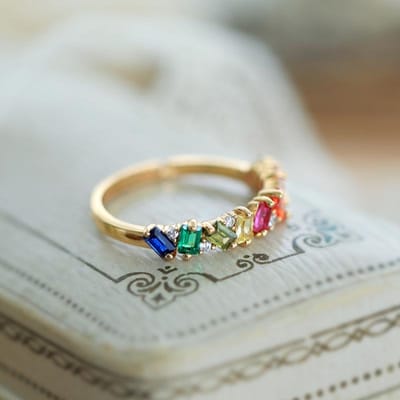 Origineel Ontwerp Ingelegde Regenboog Edelsteen Serie Ringen Voor Vrouwen Verstelbaar Licht Luxe Elegant Verlovings Hoge Sieraden resizable gray