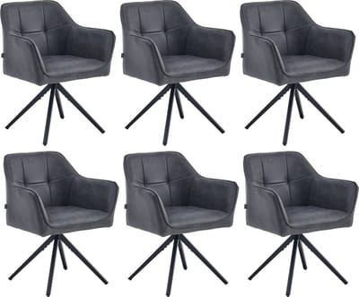 Colenis® - Pearl Eetkamerstoel - Set Van 6 - Antraciet - Microfiber Stof - Microvezel - Industrieel
