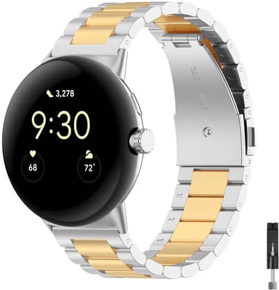 Stravo Stalen bandje – Geschikt voor Google Pixel Watch 4 / Pixel Watch 3 / Pixel Watch 2 / Pixel Watch 1 – 41mm – RVS Horlogebandje – Zilver / goud