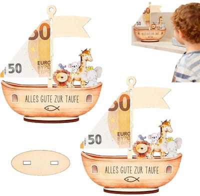 Dailygoods- Doopcadeau Houten Ark - Unieke Gelddoos - Decoratie Kinderkamer - Duurzaam Aandenken - Multifunctioneel Geschenkidee