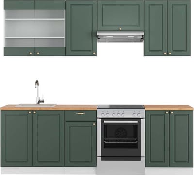 Vicco Fame-Line Complete keukeneenheid – 240 cm, WB Eik Groen-Goud Landhuis/Wit