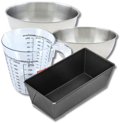 Bakkerset met 31 cm broodvorm, 2 mengkommen, maatbeker en spatel Zenker