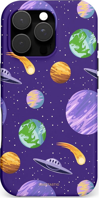 Casetastic hoesje geschikt voor Apple iPhone 16 Pro - MagSafe - Dubbellaagse bescherming - Ufo verkeer - Fashion Case - Donkerblauw Lavendel