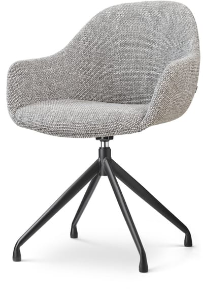 Nolon Nola-Mae Draaibare Eetkamerstoel Grijs Blend - Zwart Onderstel - Armstoel - Japandi - Stoffen - Comfortabel