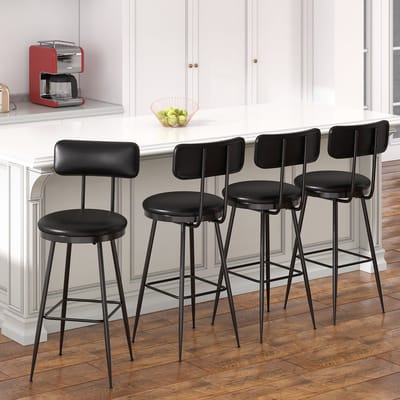 Set van 4 hoge barkrukken, PU-leren stoel met rugleuning, moderne stijl, metalen poten