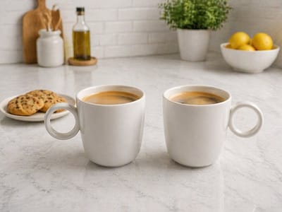 Mevaz Koffiemokken Set van 2 – 400 ml – Grote Mokken – Thee & Koffie – Wit Keramiek – Modern – Vaatwasserbestendig