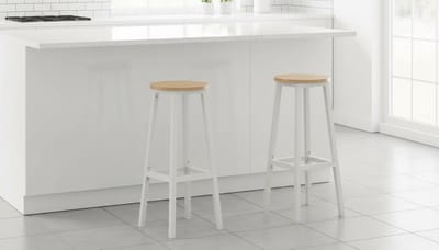 Barkrukken Set van 2 – House&Garden Scandinavisch Eiken Wit – 74 cm Zithoogte – Hoge Barstoelen Metaal & Hout – Met Voetensteun – Voor Keukeneiland & Hoge Bartafel
