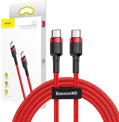 Baseus - Cafule - Kabel Duurzame Nylon Kabel USB-C PD / USB-C PD PD2.0 60W 20V 3A QC3.0 1M Rood - (CATKLF-G09)
