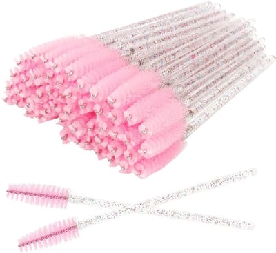 Famanu –50 stuks wegwerp-wimperborstels, wimperkwast met kristallen handvat, make-upgereedschap, wimperborstel, applicator, mascara, kunststof, voor wimpers,