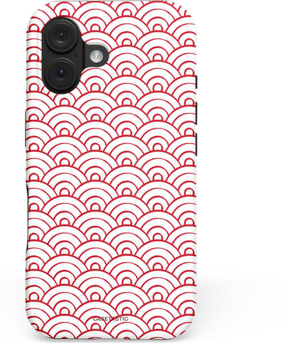 Casetastic hoesje geschikt voor Apple iPhone 16 - MagSafe - Dubbellaagse bescherming - Golfjes - Fashion Case - Wit Lichtroze Koraal Lichtgrijs