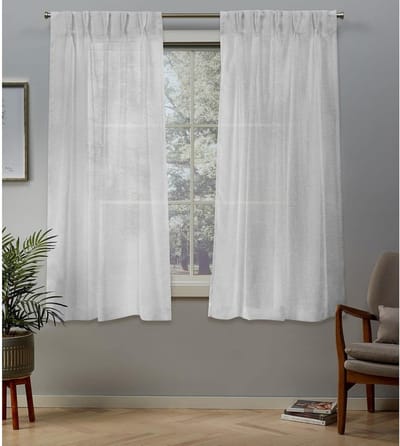 Home Curtains Belgian Getextureerde Linnen Look Jacquard Sheer Pinch Pleat Gordijn Panel Pair, 63" lengte, Winter White