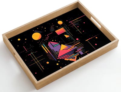 Dienblad hout 50x35 cm - Schootdienblad - Abstract - Vormen - Lijnen - Kleurrijk - Borrelplank rechthoek - Plateau dienbladen