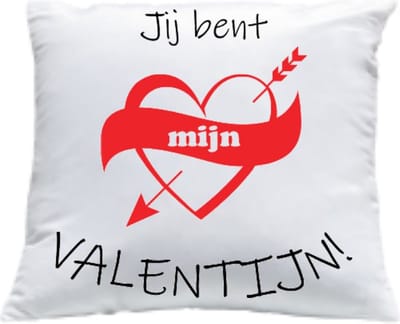 Kussen met vulling Kussenhoes met tekst "Jij bent mijn valentijn!" bedrukt Cadeau Kado | Wit Effen met zwart/rode Opdruk | 40x40 cm | Moederdag |