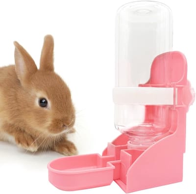 Drinkfontein - hangende drinkfontein voor in de kooi - geschikt voor konijnen, hamsters, etc. Waterfles - roze, 1 stuk