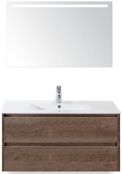 Dante Badmeubelset 100 cm - Tabacco - Keramische Wastafel Wit Enjoy met Sence Spiegel
