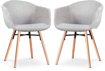 Nolon Nena-Otis Eetkamerstoelen Set van 2 Lichtgrijs - met Armleuning - Stof - Houten Poten - Scandinavisch