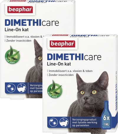 Beaphar Dimethicare Line-On Kat - Anti vlooien en tekenmiddel - 2 x 6x1 ml