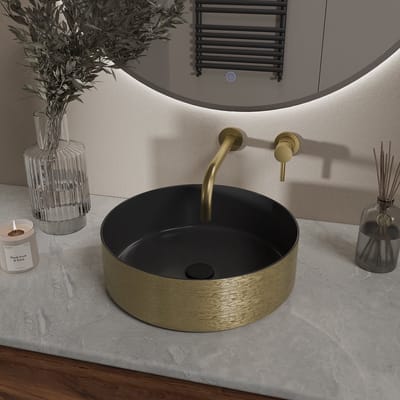 Wiesbaden Mondri Waskom Rond 36 x 36 x 12 cm - Mat Zwart / Geborsteld Goud