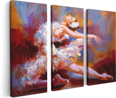 Artaza Canvas Schilderij Drieluik Ballerina van Olieverf - Ballet - 120x80 - Foto Op Canvas - Canvas Print