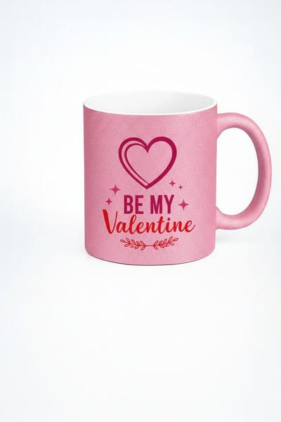 Roze Glitter Valentijn Mok met Hart - 'Be My Valentine' Liefde Cadeau