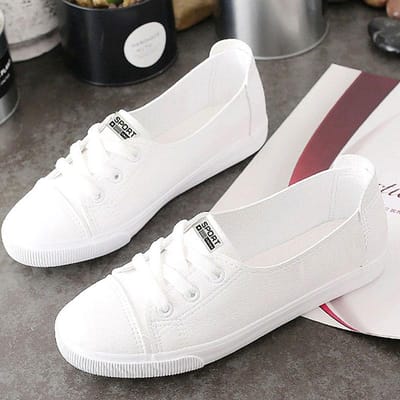 WTEMPO Zomer Dames Enkel Schoenen Ronde Neus Platte Zool Wit Kruis Vetersluiting Lage Hak Platte Schoenen Ademend Comfortabel Antislip Zachte Zool Werkschoenen 39 wit