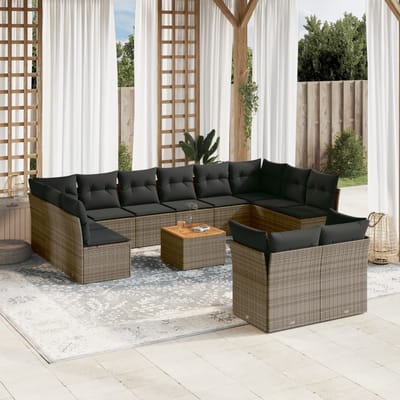 vidaXL - 13-delige - Loungeset - met - kussens - poly - rattan - grijs