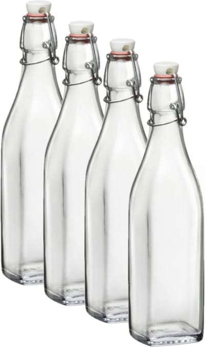 Bormioli Rocco Beugelflessen/weckflessen transparant - 4x stuks - 250 ml - vierkant - Karaf