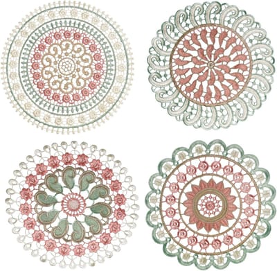 Daity 4-delige set van 30 cm gehaakte kanten onderzetters - vintage kanten placemats - ronde placemats - geschikt voor tafeldecoratie in landelijke stijl - keukens - eetkamers - bruiloften - Kerstmis - kopjes en vazen ​​(meerdere kleuren)