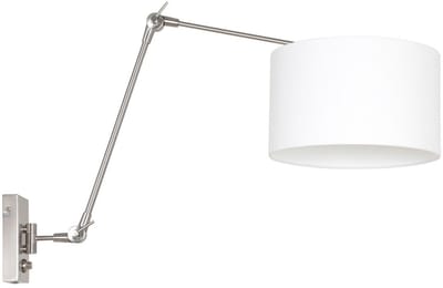 Wandlamp Prestige Chic 8108ST staal met wit grof linnen kap, draaibaar en kantelbaar, modern design, Steinhauer