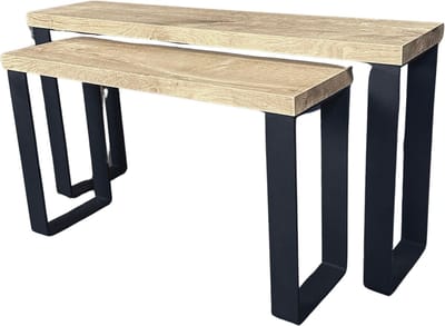 Maison DAM 2x bijzettafel - Sidetabel - Eikenhout - Mat zwart metaal - 45 en 65cm lang