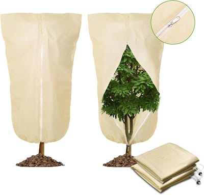 2 Stuks Plantenhoes - Winterhoes - Plantenhoes tegen vorst - Duurzaam - Winterplantenbedekking - Ritssluiting Met Trekkoord - plantenbescherming - Vorstbeschermingsjas - voor Buitenplant Koude Weer Beschermer - 120x180 cm - Beige