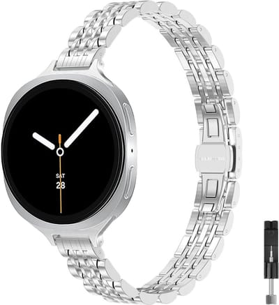 Stravo Slim RVS Schakelband – 7-Link Design – Elegante Dunne Horlogeband – Geschikt voor Samsung Galaxy Watch 9 (40/44mm) / Watch 8 (40/44mm) / 8 Classic (46mm) – Zilver