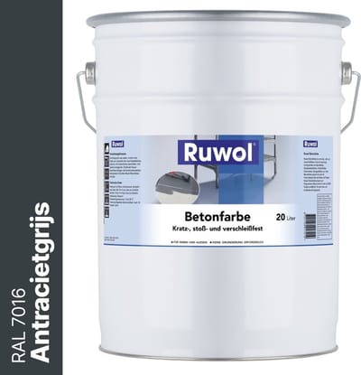Ruwol Betonverf Antracietgrijs (RAL 7016) 20 liter - Voor binnen en buiten - Alle kleuren - Kras-, stoot- en slijtvaste verf voor beton en steen - Betonverf voor buiten