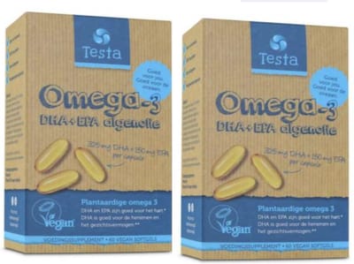 Testa Omega 3 Algenolie. Hoogste concentratie Vegan Omega-3 DHA + EPA. 120 Capsules - Plantaardig Voedingssupplement