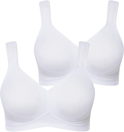 Ulla Popken - Dames - Microvezel-beha set van 2 zonder beugel voorgevormde cups - Sneeuwwit - Maat 90C