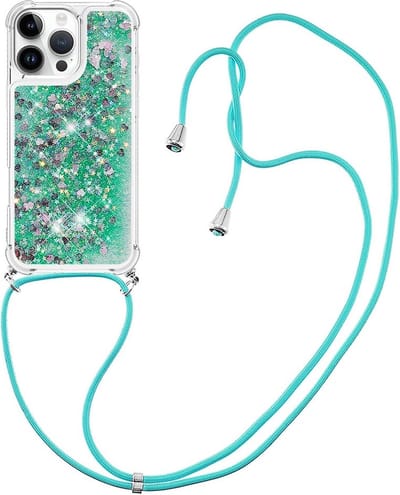 Coverup Hoesje - Geschikt voor iPhone 16 Pro Hoesje - Coverup Liquid Glitter Back Cover met Koord - Groen