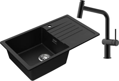 CECIPA max Spoelbak Antraciet 78x45CM - Granieten Spoelbakken Keuken Met T-Uitloop Keukenkraan - Enkele Spoelbak - Spoelbak Met Afdruiprek - Spoelbakken Incl. Sifon en Afvoerzeefje