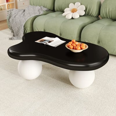 MODENUIT Salontafel - Wolkvorm Met LED - Voor Woonkamer, Kinderkamer En Werkkamer - MDF - Zwart/Wit - 95x62,5x32 Cm