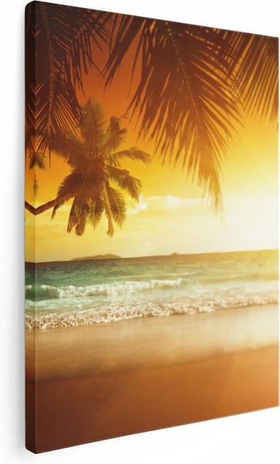 Artaza Canvas Schilderij Zeezicht - 30x40 cm - Klein - Wanddecoratie Woonkamer - Muurdecoratie Strand - Kamer Accessoires Palmbomen