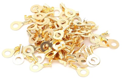 Jhubersproducts - Messing Ring Terminal - Koudgeperste Kabel Connector - Goud - Lug Terminal - Geschikt voor Batterij Verbindingen - 100 Stuks