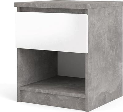 Nada nachtkastje met 1 lade en 1 plank, betondecor/wit hoogglans.