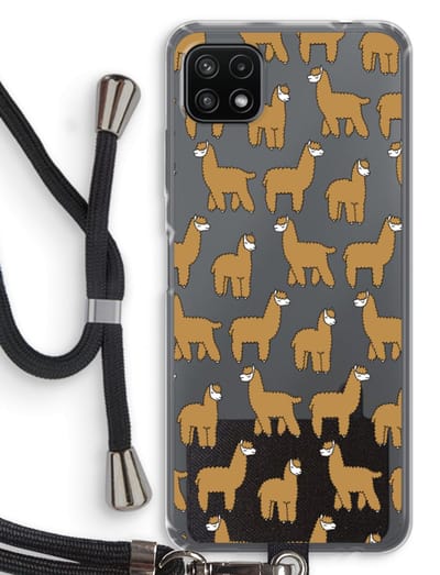 Case Company® - Hoesje met koord geschikt voor Samsung Galaxy A22 5G hoesje met Koord - Alpacas - Telefoonhoesje met Zwart Koord - Bescherming aan alle Kanten en Over de Schermrand
