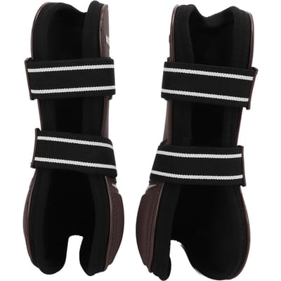Protège-jambes pour cheval Coque PU Élastique Respirant Protecteur Bottes pour cheval pour Équipement Équestre Marron Large black