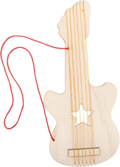 Houten Gitaar Speelgoed - DIY Muziekinstrument - Creatief Knutselen - Zelfgemaakte Decoratie - 32.5 x 14.2 cm - Beige