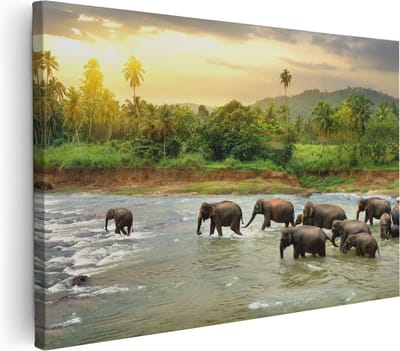 Artaza Canvas Schilderij Olifant - 30x20 cm - Klein - Wanddecoratie Dieren - Muurdecoratie Jungle - Schilderijen Op Canvas