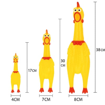 THAR Schreeuwende Kip Set – 3 Formaten: 17 cm, 30 cm & 38 cm – Rubber Kippen met Geluid – Grappig Speelgoed voor Kinderen & Huisdieren – Cadeau & Gadget