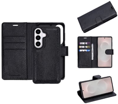 Casemania Hoesje Geschikt voor Samsung Galaxy S26 - Zwart - Luxe 2 in 1 Kunstleer Afneembare Bookcase met Slangenstructuur - Geschikt voor MagSafe - Snake-embossed PU-Leer Magnetische Wallet Case